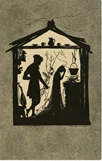 German Folklore Illustrations Drucke: Silhouette. King Thrushbeard