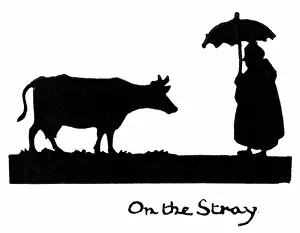 Woman With Parasol Drucke: Silhouette, On the Stray
