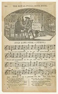 Drucke von Die Melodie vieler glücklicher Menschen und sentimentaler Betrunkener am Neujahrsabend, Auld Lang Syne ist eine traditionelle Luft mit Texten von Robert Burns B Drucke: Singen von Auld Lang Syne