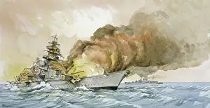 Drucke von Der Untergang der deutschen Schlachtkreuzer Bismarck Schlacht Drucke: Der Untergang der Bismarck.