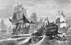 Trafalgar Battle Drucke: Sinking of the Redoubtable after the Battle of Trafalgar