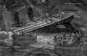 Kreuzfahrtschiffe Drucke: Das Untertauchen des RMS Titanic durch Fortunio Matania