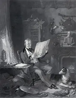 Abbotsford House Scotland Drucke: Sir Walter Scott, Bart. in his study at Abbotsford