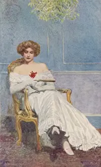 Historical Christmas Decorations Drucke: Sitting under Mistletoe