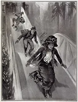 Vintage Roller Skating Images Drucke: Skating Switchback 1909