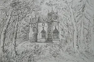 Zeichnung Drucke: Skizze der Kirche Marien in Hartwell, Buckinghamshire