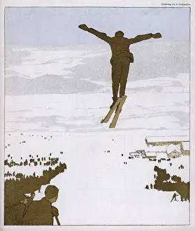 Vintage Skiing Drucke: SKI JUMP 1910