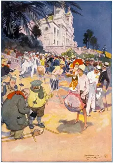 Skifahrer aus der Reihe auf der Riviera.