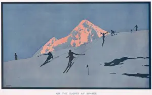 Historical Winter Scenes Drucke: On The Slopes At Sunset