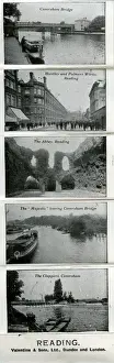 Drucke von Lesen, Berkshire: (von oben) Caversham-Bridge, Die Huntley and Palmers Biscuit- Werke, Ruinen der Abtei Reading Themse Drucke: Kleine Plattenansichten von Reading, Berkshire