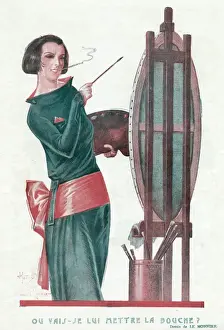 Female Artist In Studio Drucke: Smoking Painter