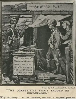 World War 1 Cartoons Drucke: Sniper Post Cartoon