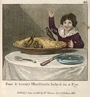Drucke von Ein Lied von sechs Pence, ein Beutel voll Rye, Vierundzwanzig schwarze Vögel im Piefke Kinderzimmer Drucke: Lied der Sechs Pence 1818