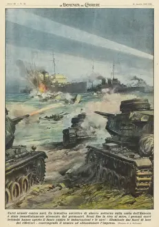 Drucke von Deutsche Panzer verhindern die russische Landungsführe in Estland Estland Drucke: Sowjetische Schiffe versuchen, im Estland zu stranden