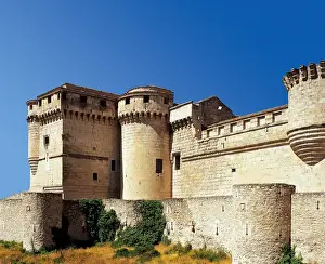 Drucke von Spanien. Cuellar. Ein Schloss aus verschiedenen architektonischen Stilen vom 13. bis zum 18 Gotische Schlösser Drucke: Spanien, Cuellar, Burg