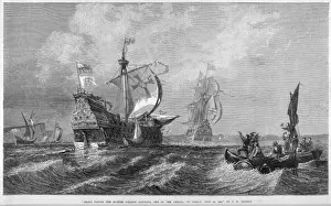 Drucke von Die spanische Armada von Drake zog die gefangene Capitana in den Hafen von Torquay ein Francis Drake Drucke: Die spanische Flotte besiegt