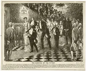Victorian Era Social Commentary Drucke: Specimens of evolution at a grand dinner