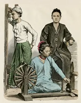 Industrial Revolution Textiles Drucke: Spinning in Burma