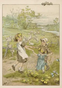 Frühling Drucke: Kinder tanzen 1848