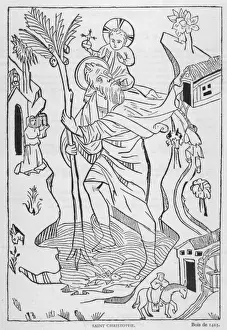 Medieval Woodcuts For Sale Drucke: St Christopher / Woodcut