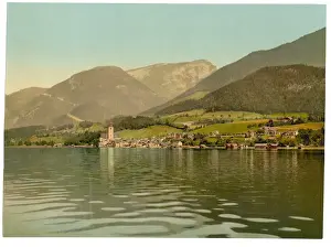 Drucke von Sankt Wolfgang aus dem See, Oberösterreich, Österreichisch-Ungarn; Datierung zwischen etwa 1890 und etwa 1900 Ungarn Drucke: Sankt Wolfgang im Salzkammergut (nur die Ober- und Unterbahn des Starnberger Sees)