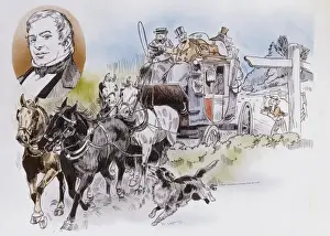 Country Road Transport Drucke: Stagecoach and horses