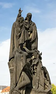 Drucke von Bild des hlavníce Cyrillus und Methodeus, von Karel Dvořák zwischen 1928 und 1939 gegraviert, schmückt den Karlsbrücken in Prag der Tschechische Republik Bildhauerei Drucke: Basilika von Sankt Cyrius und Sankt Methodei in Prag, Tschechische Republik