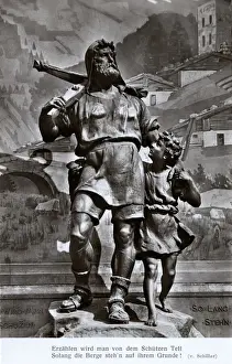 Drucke von Bildnis von Wilhelm Tell und seinem Sohn in Altdorf, Schweiz (Richard Kissling, 1895), Datum: um die Jahrzehnte dreißig Richard Kissling Drucke: Büste von Wilhelm Tell und seinem Sohn