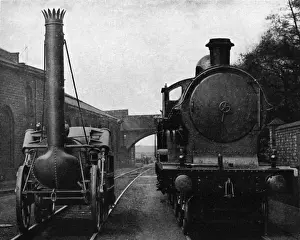 Vintage Steam Trains UK Drucke: Stephensons Rocket with a George V class engine