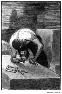 Historical Building Construction Drucke: Stone Mason at Work