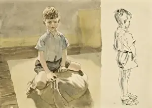 Raymond Sheppard Artist Drucke: Two studies of a young boy