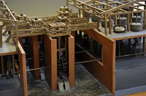 Drucke von Renaisance Studium von Leonhardo Da Vincio Mehrzylinder-Mühle Modell von Alessandro Seriati 20.Jh Die Wissenschaft und Technologie Museen desLeonardo-Da-Vinci in Mailand Italien Leonardo Da Vinci Drucke: Studium von Leonardo da Vinci, Mehrzylinder-Mühle-Modell
