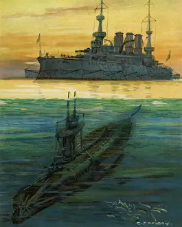 Ein U-Boot feuert einen Torpedokasten ab