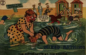 Historical Suffragette Images Drucke: Suffragette, Mixed Bathing at Seaside