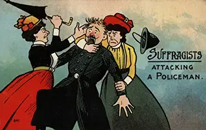 Historical Suffragette Images Drucke: Suffragettes Attacking A Policeman