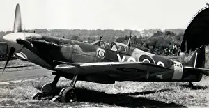Vintage Fighter Plane Drucke: Supermarine Spitfire Vb (forward view, parked) of W3834