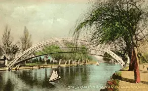 Fluss Drucke: Die Hängebrücke und der Fluss Ouse in Bedford