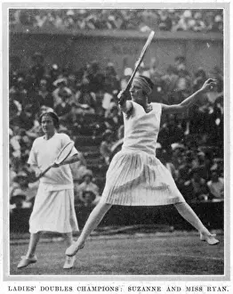 Historical Tennis Images Drucke: Suzanne Lenglen playing doubles