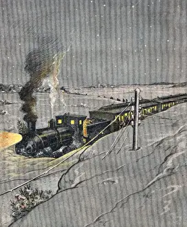 Drucke von Ein schwedischer Zug steckt im Schnee Datum: 1919 Eisenbahn Drucke: Schwedischer Zug im Schnee