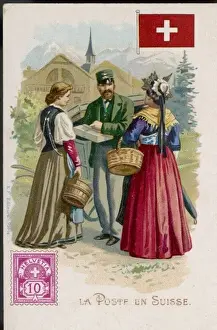 Alpine Village Scene Drucke: Swiss Postman