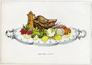 Tischauflage - Schweinskopf mit Gemüse