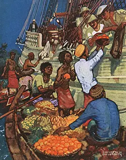 Historical Sailing Boats Drucke: Taking on Fruit Supplies