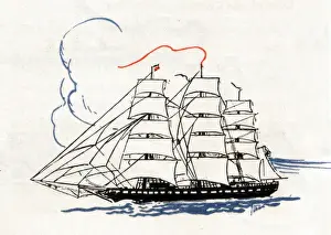 Ein hoher Segelschiff unter Segeln