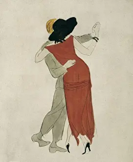 Drucke von Tango. Wasserfarbe von Marcel Vertes (1895-1961), veröffentlicht im Illustriertum am 26. November 1925. Wasserfarben Aquarellbilder Drucke: Tango, Wasserfarben von Marcel Vertes (1895-1961), veröffentlicht