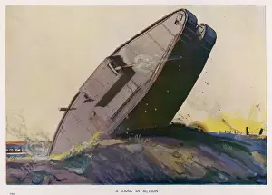 World War I Military Equipment Drucke: Tank on Rough Ground