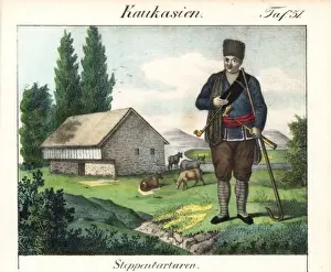 Friedrich Wilhelm Goedsche Prints Drucke: Tatar of the steppes with pipe, dagger and crook