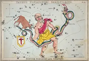 Antique Astronomy Illustrations Drucke: Taurus Poniatowski, Serpentarius, Scutum Sobiesky, and Serpe