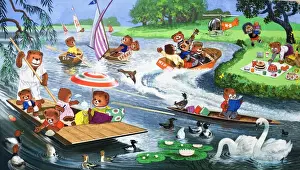 Vintage Teddy Bears Drucke: Teddy Bears on the River