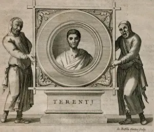 Drucke von Terenz (195-159 v Chr.). Schauspieler während der römischen Republik. Grabrelief. 1736 Rhinonycteridae Drucke: Terence