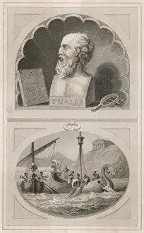 Drucke von Thales von Miletus ist ein griechischer Philosoph und Wissenschaftler mit einer Gravur zu ionischen Fischer und einem goldenen Tripel. Sind sie etwas damit zu tun oder nicht? Milet Drucke: 'Thale-Bust' oder 'Dionysuskopf von Thalos'